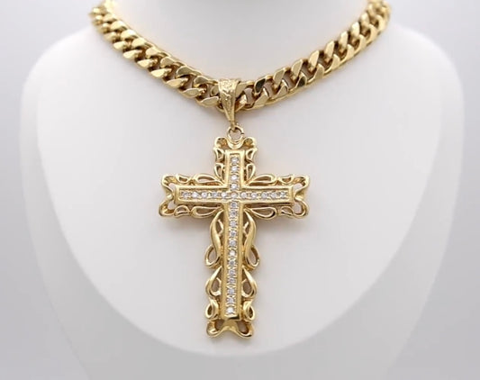 14K GOLD XL CROSS NECKLACE