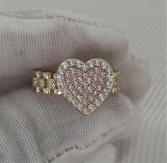 HEART RING WITH PINK STONES