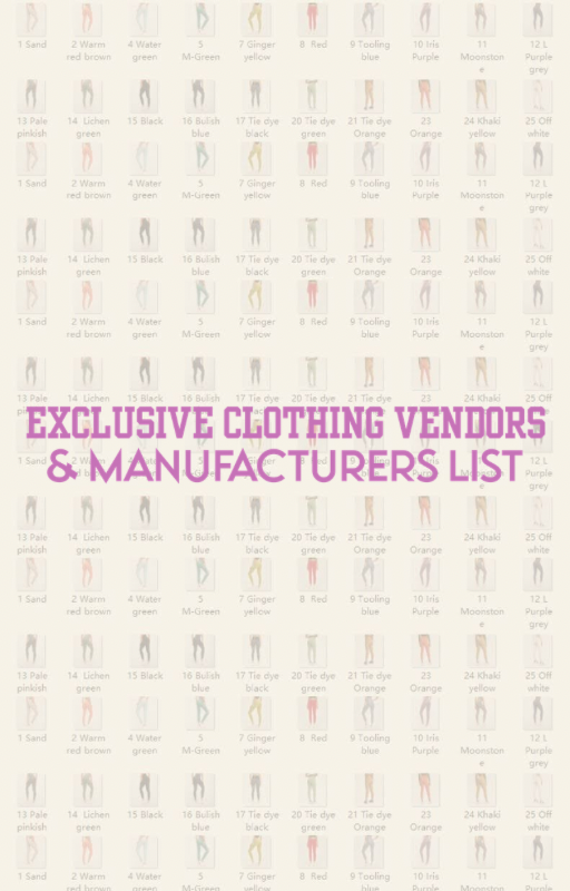 EXCLUSIVE CLOTHING VENDORS AND MANFACTURERS LIST