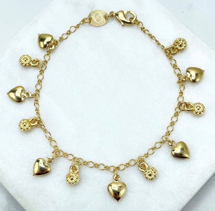 18K GOLD FILLED HEART AND FLOWER CHARM BRACELT