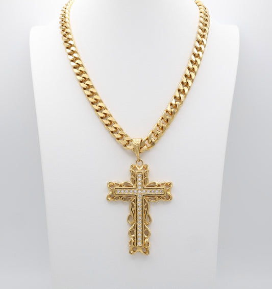 14K GOLD XL CROSS NECKLACE
