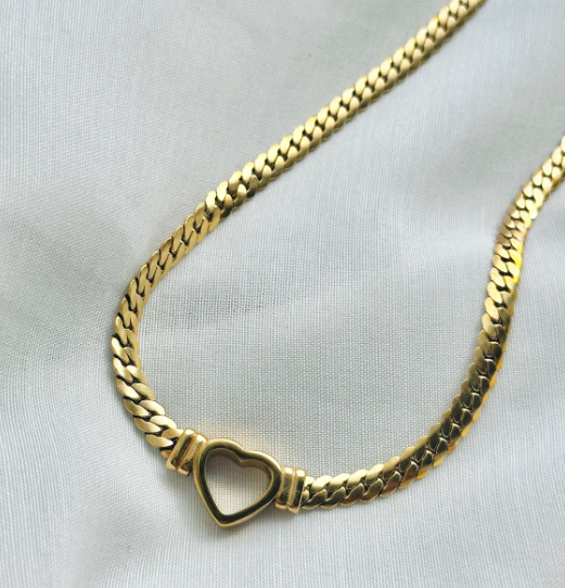 CHUNKY CUBAN LINK HEART NECKLACE